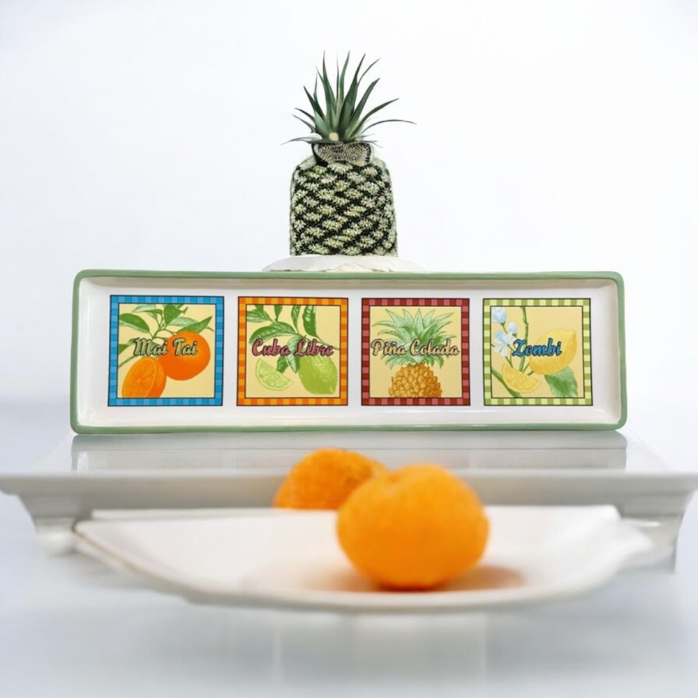 Signature Housewares Stoneware Platter with Tropical Drinks by Rivierra Van Beer